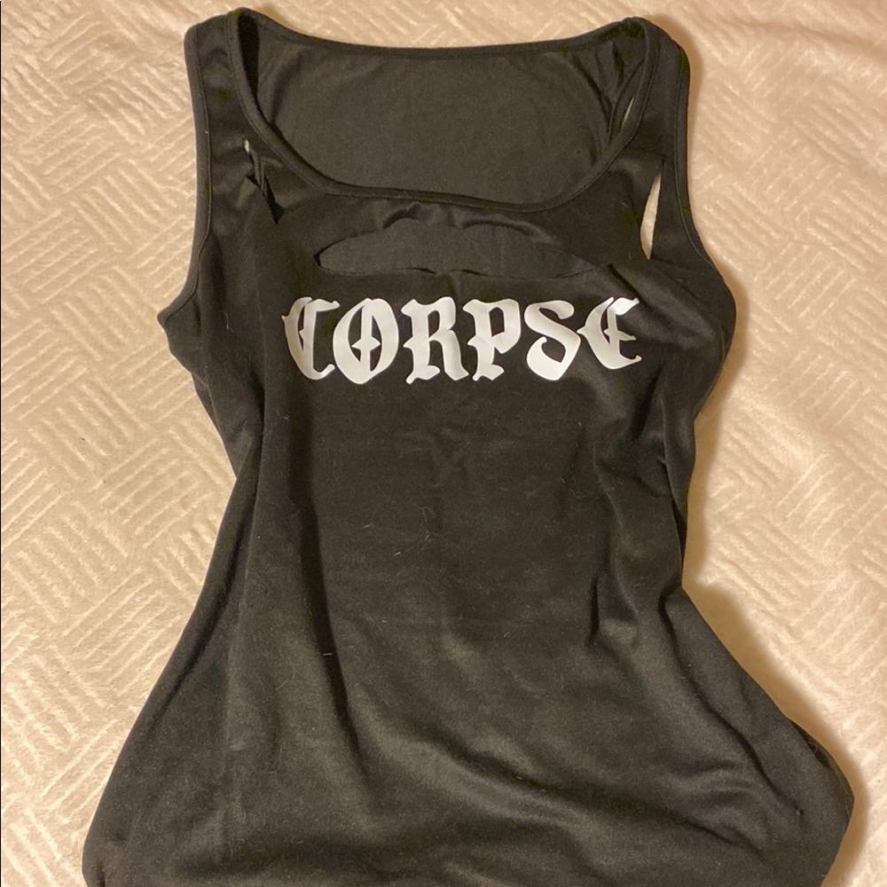 Black Graphic Cut Out Tank Top